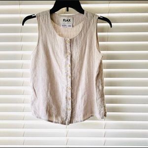 *SOLD* FLAX Linen Beige Sleeveless Button Up Top